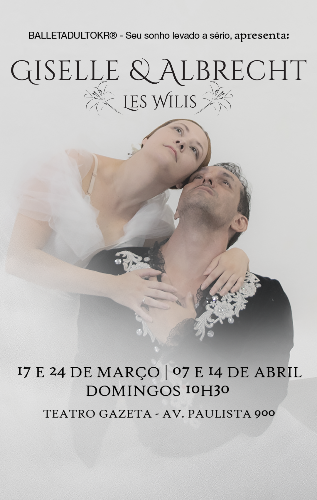 Cartaz do espetáculo de ballet clássico - Giselle & Albrecht - Les Wilis